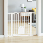 PawHut 30"-41" Extra Wide Pet Gate Barrier with Small Door - 30"H - White-Equipped with a small door, convenient for pets to pass