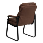 Flash Furniture Brown Microfiber Executive Side Reception Chair with Lumbar Support & Sled Base-Curved Padded Arms