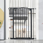PawHut 29"-32" Pet Gate with Door Pressure Fit Dog Gate for Stairs - Black-Double locking system for extra security