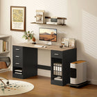 HOMCOM 55.1" Computer Desk with Drawers - Black Wood Grain-A 55.1" x 20.9"/140 x 53 cm desktop easily holds two monitors, books and office essentials