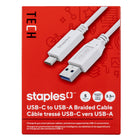 Staples TECH USB-C to USB-A Charging Cable - 3.3 ft. - White -3.3ft (1m) USB-C to USB-A charging cable that transfers data at speeds of up to 5 Gbp