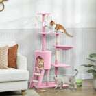 PawHut 53" Large Activity Centre Cat Tree Tower with Condo - Pink-Wide, thick particle board base and anti-tip strap keep the cat tree stable and secure 