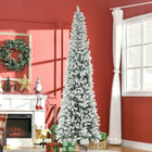 HOMCOM 9' Flocked Pencil Artificial Christmas Tree with Steel Base - Green-Sleek pencil shape design suits for saving space 