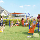 Outsunny 4 in 1 Metal Swing Set with Double Swings, Glider, Slide - Ladder-Can fit up to five children at once 