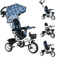 Qaba 6-in-1 Toddler Tricycle with Parent Push Handle and Cupholder - Light Blue-6-in-1 Trick offers multiple riding options: stroller, steering trike, learning-to-ride trike, and classic trike 