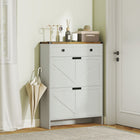HOMCOM Slim Shoe Cabinet in Farmhouse Style with Flip Drawers - White-Sliding drawer adds extra storage for accessories. Tabletop provides space for decor or essentials