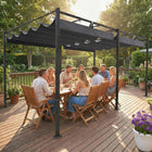 Outsunny Pergola with Retractable Canopy for Patio - 19' x 10' - Dark Grey-A modern design with a two-tone palette enhances your outdoor decor 