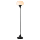 Hudson&Canal Aleister Torchiere Floor Lamp with Glass Shade - Blackened Bronze/White Milk-Paired with a white milk glass enclosed globe shade