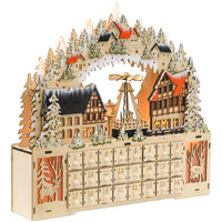 HOMCOM Light Up Christmas Advent Calendar with 24 Countdown Drawers - Natural Wood-Christmas village design creates a festive holiday atmosphere 