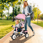 Qaba 6-in-1 Toddler Tricycle Stroller with Basket and Canopy - Pink-Backrest: 7.9" W x 12.6" H (20W x 32H cm) 