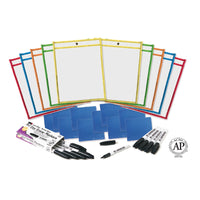 Charles Leonard Reusable Dry Erase Pockets - Class Pack with Markers and Cloth Erasers-Class pack has everything you need, 10 each of durable dry erase pockets, markers and multi-purpose cloths