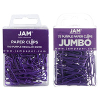 JAM Paper Combo Pack Colourful Paper Clips - Standard & Jumbo - Purple - 100 Pack & 75 Pack -Colour: Purple