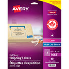 Avery Easy Peel Clear Glossy Laser/Inkjet Shipping Labels, 8-1/2" x 11", 10 Pack (7665)-Permanent Label