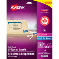 Avery Easy Peel Clear Glossy Laser/Inkjet Shipping Labels, 8-1/2" x 11", 10 Pack (7665)-Permanent Label