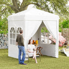 Outsunny 6.7 ft W x 6.7 ft L Pop-Up Canopy Tent with Sidewalls and Carry Bag - White-Includes a carrying bag for easy storage and transport