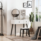 HOMCOM Vanity Desk with Stool - 31.5" L x 16.5" W x 51.6" H - White/Black-A 90° round mirror provides the best view for you to get ready 