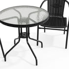 Flash Furniture 28" Round Glass Metal Table with Black Rattan Edging & 2 Black Rattan Stack Chairs-5mm Thick Glass