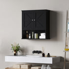 kleankin Farmhouse Bathroom Wall Cabinet - Black-Features a door cabinet and an open shelf for storing and displaying daily essentials