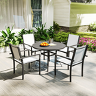 Outsunny 5 Pieces Outdoor Dining Set with Round Table and 4 Stackable Chairs-5 mm tempered glass tabletop provides strong, robust, safe daily use