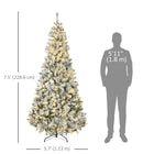 HOMCOM 7.5' Pre-Lit Snow-Flocked Artificial Christmas Tree - Green-Hinge construction, section design, branches being opened automatically for quick setup 