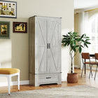 HOMCOM 72" H Farmhouse Pantry Cabinet - Distressed Light Grey-Four-tier shelf inside two-door cabinet maximizes vertical storage space 