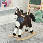 Qaba Kids Plush Cowboy Rocking Horse - Brown-Simulated neighing and galloping sounds when the ears are pressed, the horsetail can wag 