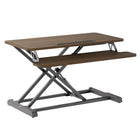 Ezywork 32" Sit-To-Stand Height-Adjustable Desk Riser Converter - Dark Wood-Keyboard Tray Dimension: 31.1"W x 10"D (79cm x 25cm)