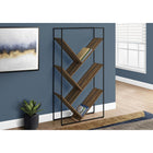 Monarch Specialties 2202 60"H Bookcase - Brown Reclaimed Wood-Look/Black Metal-5-tier etagere bookshelf with slanted shelves that form V-shaped storage areas in multiple sizes