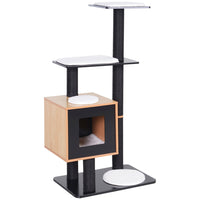 PawHut 47" Wood Cat Tree Condo Tower with Scratching Post and Toy Ball - Black-Cat furniture with condo and perches 