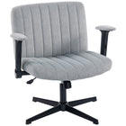 HOMCOM Criss Cross Wide Office Chair with Arms - No Wheels - Grey-Wide U-shaped velvet-feel seat allows for comfortable cross-legged sitting during long workdays