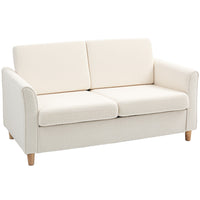 HOMCOM 56" Loveseat Sofa with Wooden Legs - Cream White-Solid wood frame with robust wooden legs for superior stability
