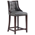 Manhattan Comfort Fifth Avenue 19" Traditional Faux Leather Upholstered Counter Stool - Pebble Grey-Refined Rectangular Design Stitching