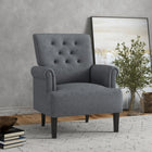 HOMCOM Fabric Accent Chair with Wood Legs - Rolled Arms for Bedroom - Grey-Button tufting on the backrest with rolled arms will bring timeworn charm to your favourite space
