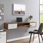 Modway Transmit 60" Wall Mount Wood Office Desk - Walnut White-Full-Extension Drawers