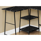 Monarch Specialties 7594 48" Computer Desk - Black Marble/Black Metal Corner-Great for smaller workspaces in need of storage options, this 3-tier writing desk has a space-saving, open-concept design and is finished on all sides for flexible placement anywhere in your home office