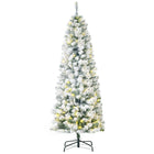 HOMCOM 6' Pre-Lit Snow-Flocked Christmas Tree - Green-This artificial Christmas tree stands 6ft tall and features a realistic tree style 