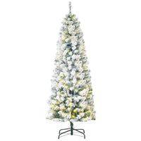 HOMCOM 6' Pre-Lit Snow-Flocked Christmas Tree - Green-This artificial Christmas tree stands 6ft tall and features a realistic tree style 