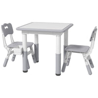 Qaba Toddlers Adjustable Height Table and Chair 3-Piece Set with Storage - Grey-3-piece set, includes a table and four chairs 