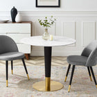 Modway Zinque 36" Artificial Marble Dining Table - Gold White-Artificial Marble Tabletop