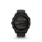 Garmin fēnix 8 - Solar Outdoor Recreation/Adventure Watches - 47 mm - Sapphire, Carbon Gray DLC Titanium with Black/Pebble Gray Silicone Band-Off-grid voice command feature lets you access select watch controls even without a smartphone connection