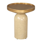 Zuo Cendre Side Table - Gold/Beige-Electroplated Iron round shape tabletop
