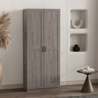 Manhattan Comfort Cornelia 29.61" Modern 7-Shelf Storage Closet - Grey-Sleek vertical rectangular door panels with black metal handles