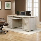 Sauder 65"W Edge Water Executive Desk - Chalked Chestnut- Large drawers below hold hanging files and storage