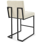 Modway Privy Black Stainless Steel Upholstered Fabric Counter Stool - Black Beige-Non-Marking Foot Caps