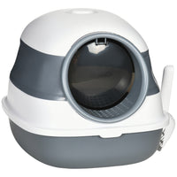 PawHut Covered High Sided Cat Litter Box with Lid - White-Easy access 