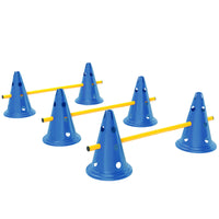 PawHut Portable Dog Agility Hurdle Cone Set with 6 Cones, 6 Poles and Carry Bag - Blue-Three-piece set includes six cones, six poles and a storage bag 
