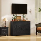 HOMCOM 47" Farmhouse Sideboard Buffet Cabinet with Soft-Close Hinges & Spice Racks - Black Wood Grain-Soft-close hinges on all doors ensure a quiet and safe closing action