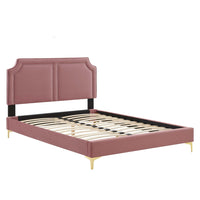 Modway Novi Performance Velvet King Bed with Gold Metal Legs with Foot Caps - Dusty Rose-King Platform Bed