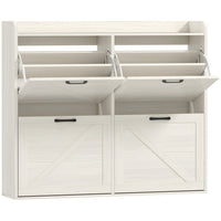 HOMCOM Slim Shoe Storage Cabinet with 4 Flip Drawers - White Oak-Four flip drawers hold up to 16 pairs of shoes