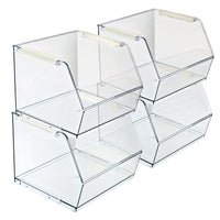 Azar Small Stackable Plastic Storage Bin - Clear - 4 Pack-Stackable design creates vertical storage and saves valuable space